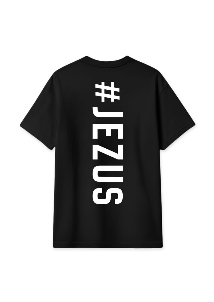 Czarna koszulka z nadrukiem #JEZUS z przodu